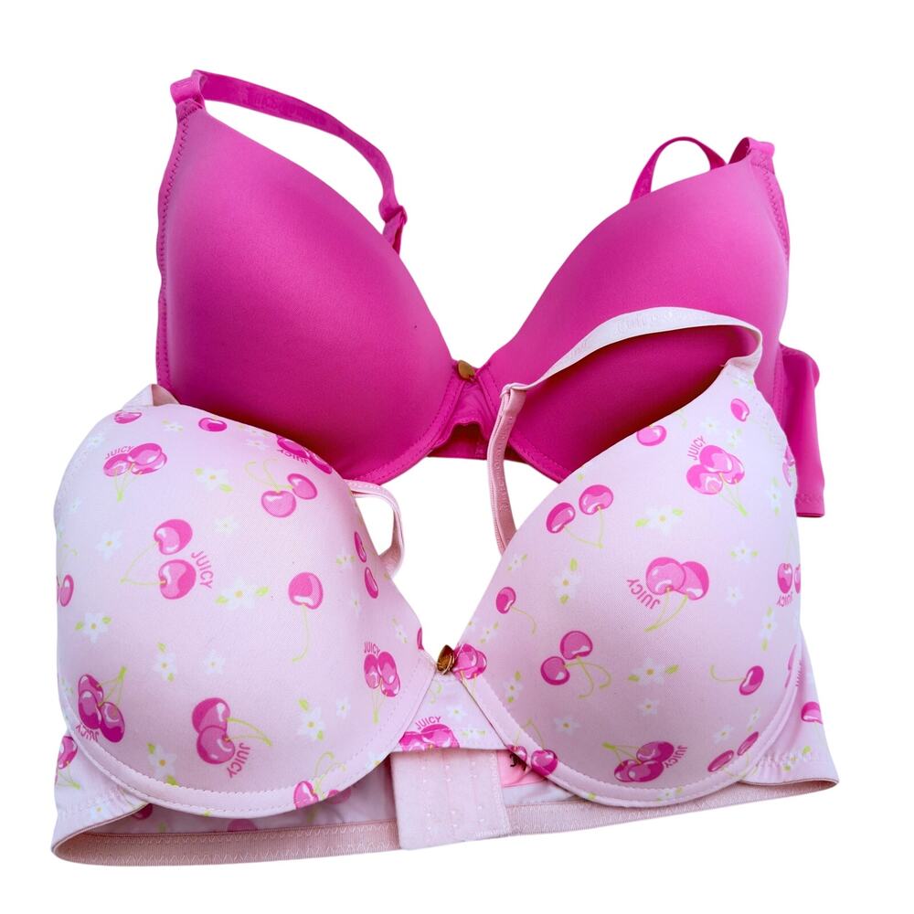 Juicy Couture Set of 2 Pink & Cherry Push Up Bras Size 36D